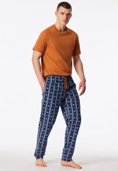 Schiesser Hose Blau/Grau gemustert - Mix+Relax für Herren, Größe L, 100 % Baumwolle
