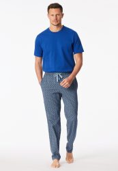 Schiesser Hose Blau gemustert - Mix+Relax für Herren, Größe L, 100 % Baumwolle