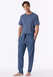 Schiesser Hose Blau gemustert - Mix+Relax für Herren, Größe S, 100 % Baumwolle