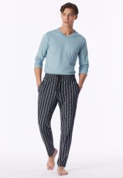 Schiesser Hose Anthrazit/Blau gemustert - Mix+Relax für Herren, Größe L, 100 % Baumwolle