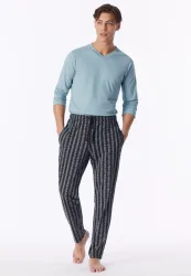 Schiesser Hose Anthrazit/Blau gemustert - Mix+Relax für Herren, Größe L, 100 % Baumwolle