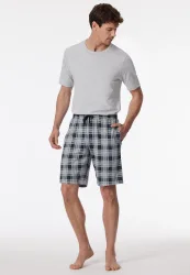 Schiesser Hose kurz Blau kariert - Mix+Relax für Herren, Größe L, 100 % Baumwolle