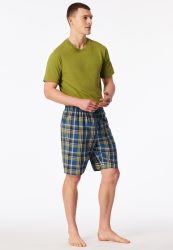 Schiesser Hose kurz Blau/Grün kariert - Mix+Relax für Herren, Größe XL, 100 % Baumwolle