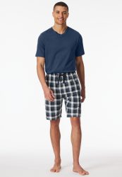 Schiesser Hose kurz Blau kariert - Mix+Relax für Herren, Größe M, 100 % Baumwolle