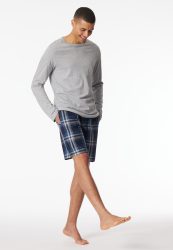 Schiesser Hose kurz Blau gemustert - Mix+Relax für Herren, Größe S, 100 % Baumwolle
