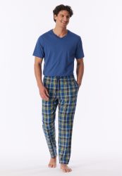 Schiesser Hose Blau/Grün kariert - Mix+Relax für Herren, Größe S, 100 % Baumwolle