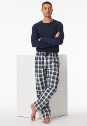 Schiesser Hose Blau/Weiss kariert - Mix+Relax für Herren, Größe LS, 100 % Baumwolle