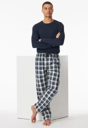 Schiesser Hose Blau/Weiss kariert - Mix+Relax für Herren, Größe M, 100 % Baumwolle