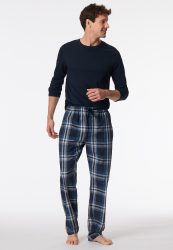 Schiesser Hose Blau kariert - Mix+Relax für Herren, Größe S, 100 % Baumwolle