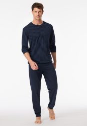 Schiesser Schlafanzug mit Bündchen Dunkelblau gemustert - Comfort Essentials für Herren, Größe 6XL, 100 % Baumwolle