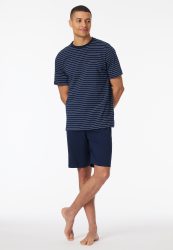 Schiesser Schlafanzug kurz Dunkelblau gestreift - Casual Essentials für Herren, Größe 4XL, 100 % Baumwolle