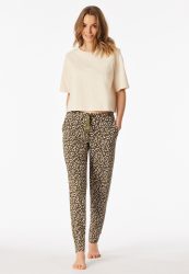 Schiesser Hose mit Bündchen Khaki gemustert - Mix+Relax für Damen, Größe L, 95 % Modal, 5 % Elasthan