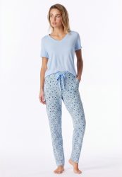 Schiesser Hose mit Bündchen Blau gemustert - Mix+Relax für Damen, Größe XS, 95 % Modal, 5 % Elasthan