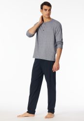 Schiesser Schlafanzug mit Bündchen Blau - Casual Essentials für Herren, Größe XXL, 100 % Baumwolle