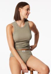 Schiesser Tank Top Feinripp Oliv - Revival Paula für Damen, Größe L, 95 % Baumwolle, 5 % Elasthan