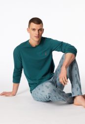Schiesser Schlafanzug Petrol/Blau gemustert - 95/5 für Herren, Größe XXL, 95 % Baumwolle, 5 % Elasthan