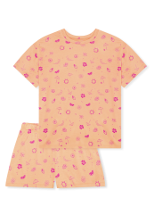 Schiesser Schlafanzug kurz Orange/Pink gemustert - Teens Nightwear für Mädchen, Größe S, 50 % Baumwolle, 50 % Modal