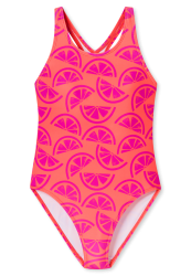 Schiesser Badeanzug Orange/Pink gemustert - Aqua für Mädchen, Größe M, 82 % Polyamid, 18 % Elasthan