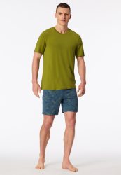 Schiesser Schlafanzug kurz Grün/Blau gemustert - Long Life Soft für Herren, Größe S, 90 % Modal, 10 % Elasthan