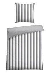 Schiesser Bettwäscheset 2-teilig Braun/Weiss gestreift - Feinbiber, Größe 135*200, 100 % Baumwolle
