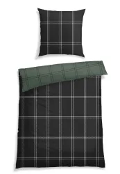 Schiesser Bettwäscheset 2-teilig Grün kariert - Feinbiber, Größe 135*200, 100 % Baumwolle