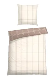 Schiesser Bettwäscheset 2-teilig Off-White/Braun kariert - SCHIESSER Home, Größe 135*200, 100 % Baumwolle