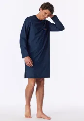 Schiesser Nachthemd langarm Dunkelblau - Comfort Nightwear für Herren, Größe 4XL, 100 % Baumwolle
