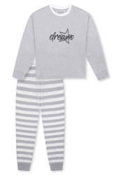 Schiesser Schlafanzug lang Bündchen Ringel grau-meliert - Teens Nightwear für Mädchen, Größe XS, 100 % Baumwolle
