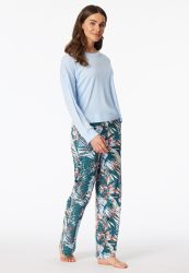 Schiesser Schlafanzug Blau gemustert - Modern Nightwear für Damen, Größe M, 65 % Modal, 35 % Baumwolle