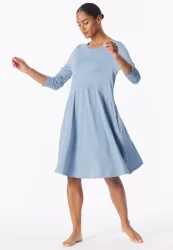 Schiesser Nachthemd langarm Blau - Modern Nightwear für Damen, Größe M, 65 % Modal, 35 % Baumwolle