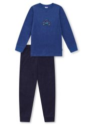 Schiesser Schlafanzug Frottee mit Bündchen Blau - Kids Nightwear für Jungen, Größe 2Y, 80 % Baumwolle, 20 % Polyester