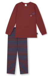 Schiesser Schlafanzug Rost/Blau gestreift - Kids Nightwear für Jungen, Größe 4Y, 100 % Baumwolle