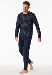 Schiesser Schlafanzug mit Bündchen Dunkelblau kariert - Fine Interlock für Herren, Größe LXL, 100 % Baumwolle
