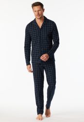 Schiesser Pyjama Dunkelblau kariert - Fine Interlock für Herren, Größe S, 100 % Baumwolle