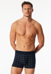 Schiesser Enge Boxershorts Dunkelblau kariert - Fine Interlock für Herren, Größe L, 95 % Baumwolle, 5 % Elasthan