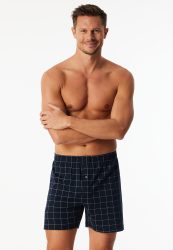 Schiesser Boxershorts mit Knopfleiste Dunkelblau kariert - Fine Interlock für Herren, Größe L, 100 % Baumwolle