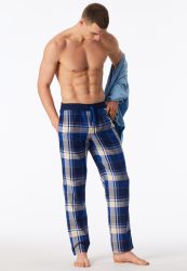 Schiesser Hose Blau/Weiss kariert - Mix+Relax für Herren, Größe L, 100 % Baumwolle