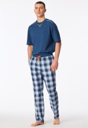 Schiesser Hose Blau/Weiss kariert - Mix+Relax für Herren, Größe XXL, 100 % Baumwolle
