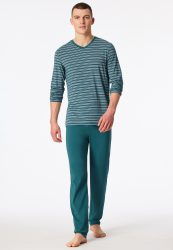 Schiesser Schlafanzug Petrol gestreift - Long Life Soft für Herren, Größe L, 70 % Modal, 20 % Polyester, 10 % Elasthan