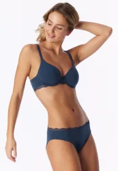 Schiesser Slip mit Spitze Blau - Unique Cotton für Damen, Größe L, 90 % Baumwolle, 10 % Elasthan