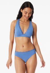 Schiesser Soft-BH mit Spitze ohne Bügel Blau - Unique Cotton für Damen, Größe 80C, 90 % Baumwolle, 10 % Elasthan