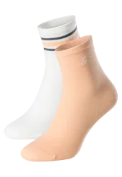 Schiesser Socken Damen 2er-Pack Orange/Weiss - Fashion für Damen, Größe 35/38, 77 % Baumwolle, 22 % Polyamid, 1 % Elasthan