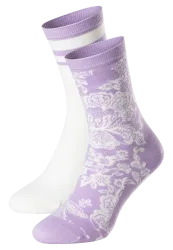 Schiesser Socken Damen 2er-Pack Lila/Weiss - Fashion für Damen, Größe 39/42, 77 % Baumwolle, 21 % Polyamid, 2 % Elasthan