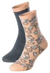 Schiesser Socken Damen 2er-Pack Orange/Grau gemustert- Fashion für Damen, Größe 35/38, 77 % Baumwolle, 21 % Polyamid, 2 % Elasthan