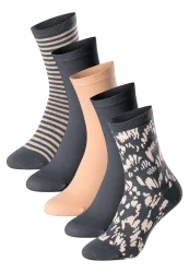 Schiesser Socken Damen 5er-Pack Bunt gemustert - Fashion für Damen, Größe 39/42, 77 % Baumwolle, 22 % Polyamid, 1 % Elasthan