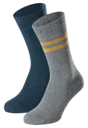 Schiesser Socken Herren 2er-Pack Petrol/Grau - Fashion für Herren, Größe 43/46, 77 % Baumwolle, 22 % Polyamid, 1 % Elasthan