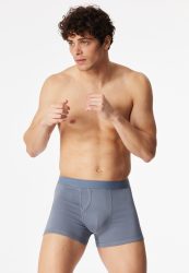 Schiesser Enge Boxershorts Feinripp mit Eingriff 2er-Pack Blau - Rib Essentials für Herren, Größe L, 99 % Baumwolle, 1 % Elasthan