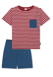 Schiesser Schlafanzug kurz Rot/Blau gestreift - Kids Nightwear für Jungen, Größe 4Y, 100 % Baumwolle