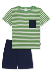 Schiesser Schlafanzug kurz Grün/Blau gestreift - Kids Nightwear für Jungen, Größe 3Y, 100 % Baumwolle