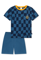 Schiesser Schlafanzug kurz Blau kariert - Kids Nightwear für Jungen, Größe 2Y, 100 % Baumwolle